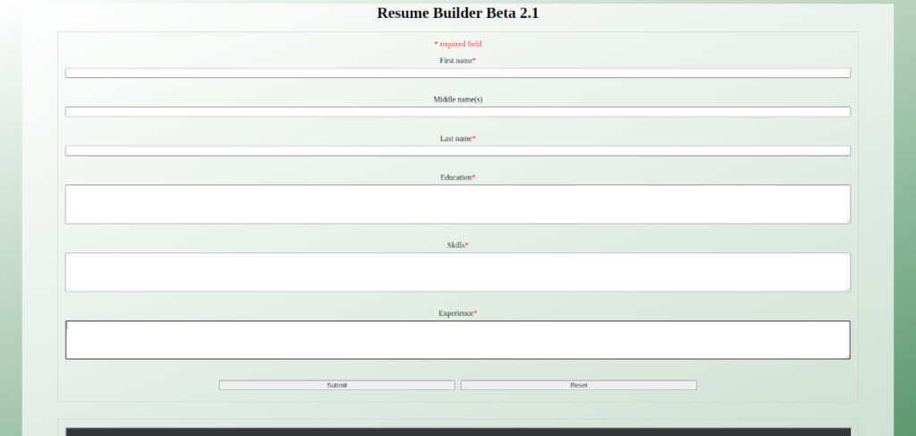 Screenshot of Resume Builder