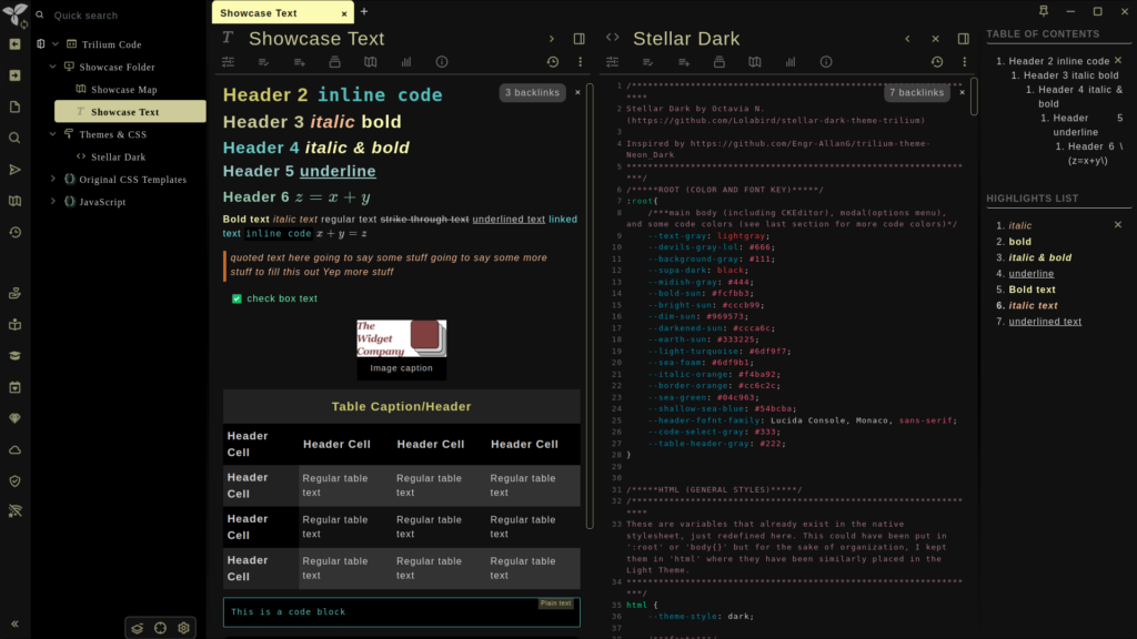 Screenshot of Stellar Dark for Trilium Notes