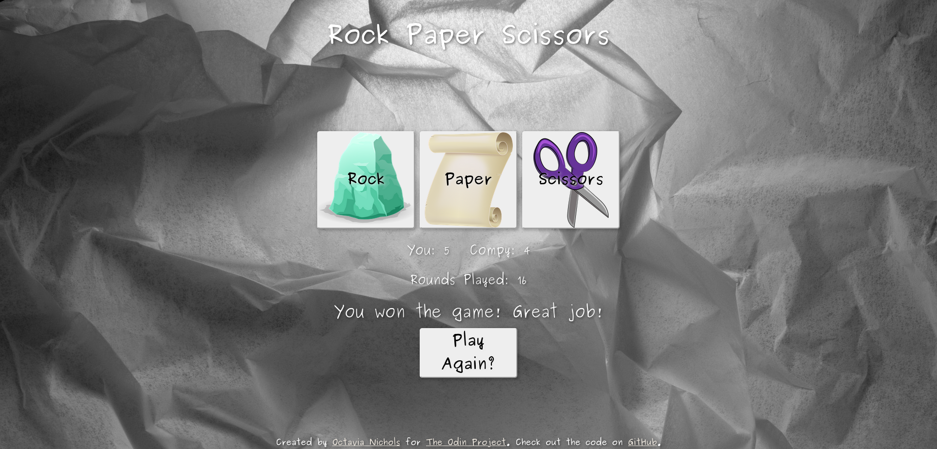 Screenshot of Rock Paper Scissors Project