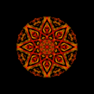 Eight Sided mandala drawn with kaliedoo - orange on black background